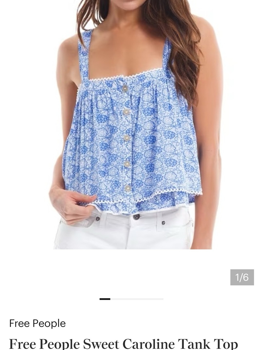 Free People Sweet Caroline Blue Floral Button-Front Tank